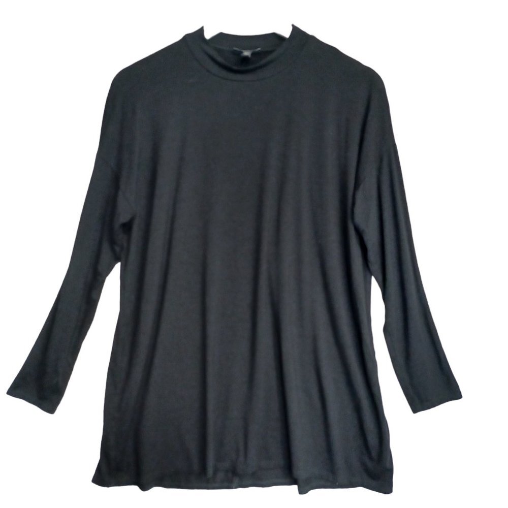 Eileen Fisher Pullover Womens Size PM Black Mock Neck Long Sleeves Medium Petite